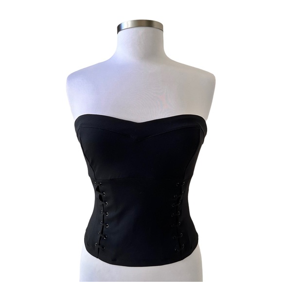 NEW Bebe Black Strapless Lace Up Detail Top Size Small - Picture 4 of 8